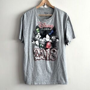 DISNEY Men’s Size Large 2018 Florida Mickey Mouse Crew Grey S/S Crew T Shirt